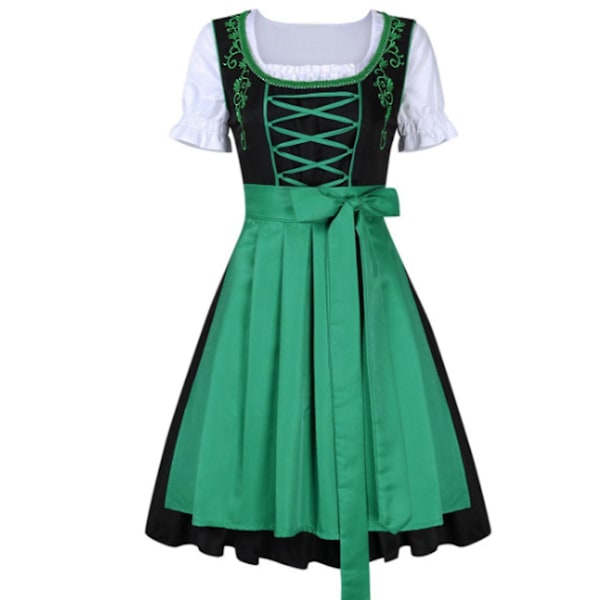Tysk Oktoberfest-dräkt för kvinnor Dirndl traditionell bayersk ölfestival karneval Fraulein cosplay piga klänning outfit -hg grön Green Green L