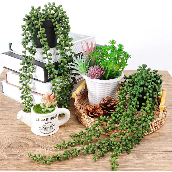 Plastsimulerede blomster Kunstige falske blomster Sukkulenter Elskendes tårer Falske planter Rosenkrans Buddha perler Potteplanter Rotting