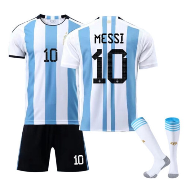 VM hemmatröja Messi #10 Fotbollströja T-shirt Shorts Sæt Fotboll 3-delat sæt Barn Vuxen Vuxen L (175-180cm) 26