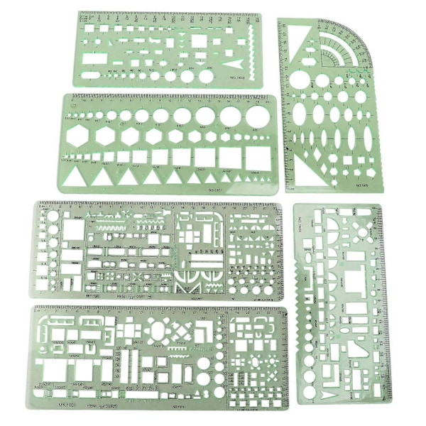 6 Stykker Plast Måleskabeloner Bygge Forskallings Stencils Geometriske Tegne Linealer til Kontor.pa