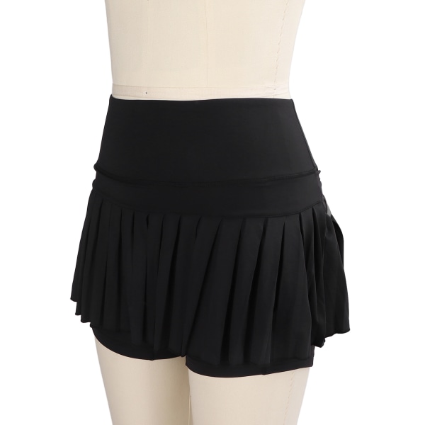 Tennis plisserad kjol Andas innershorts Fashionabla svarta kvinnor sportkjol med fickor för löpning Yoga L