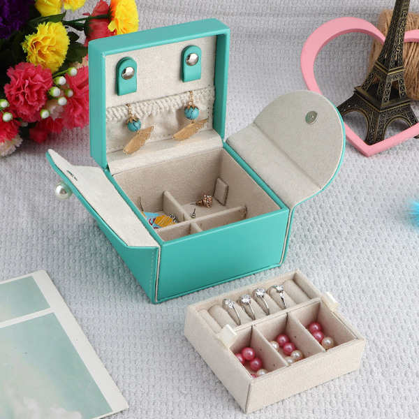 Färgglada ringörhängen Box Container Dubbla lager Smyckeshållare case (Påfågelgrön)
