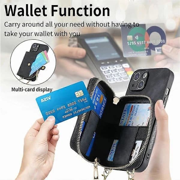 Crossbody Multifunktionell Plånboksfodral med Dragkedja för iPhone 15