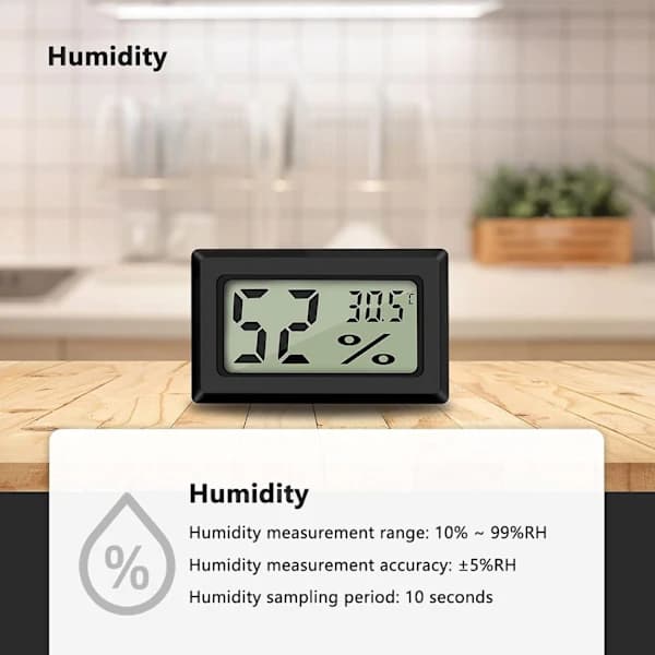 Digitalt termometer hygrometer mini digitalt termometer hygrometer og fugtmåler sort (6-pak - firkantet)