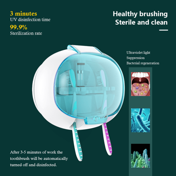 UV-tandbørsterenser Vægmonteret tandbørsteholder Elektrisk tandbørsterenser opbevaringstaske