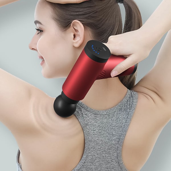 Deep Tissue Massager Mini 6 Gear ladattava 1500 mAh korkeataajuinen lihashierontalaite, jossa 4 hierontapäätä, punainen