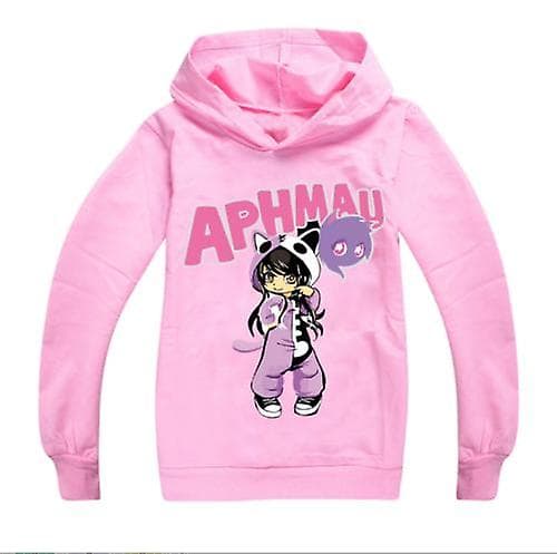 Barn Gutter Jenter Aphmau Hettegenser Langermet Topp Genser Pullover Rosa Pink Pink 120CM 5-6Y