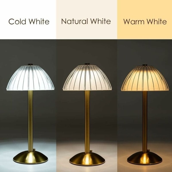 LED trådløs bordlampe, batteridrevet bordlampe, dimbar LED-bordlampe - sengelampe for stue, soverom, 3 lysfarger (PA)