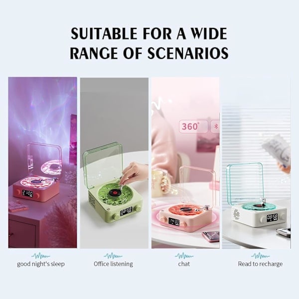 Waves Vinylspiller, Wave Retro Vinylplate-spiller Trådløs Bluetooth-høyttaler Rosa Pink