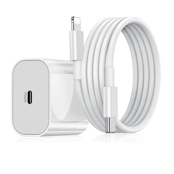 iPhone Snabbladdare USB-C Strömadapter 20W + 2m Kabel Whi White (1st Laddare & 1st 2m laddkabel)