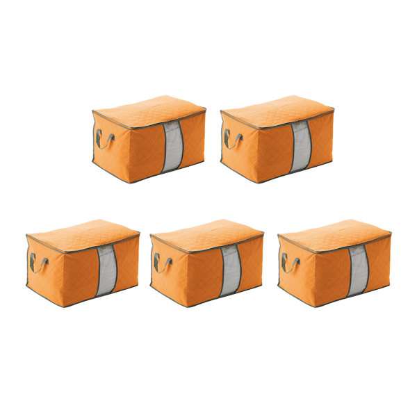 5 stk Klær sammenleggbar oppbevaringspose Støvtett quilt Organizer Non Woven Stoff Stor Størrelse Oransje