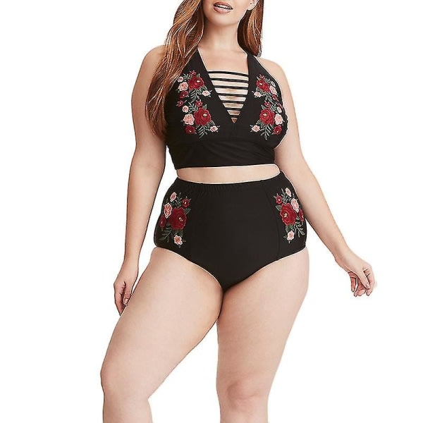 Plus Size Dame Bikini Sæt Polstret Badetøj Med Høj Talje 4XL