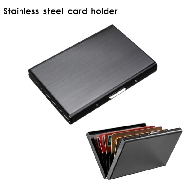 RFID-blockerande plånbok Smal Säker Rostfritt Stål Kontaktlöst Kortskydd För 6 Kreditkort Svart
