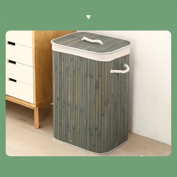 Sammenfoldelig vasketøjskurv Købmandskurv Bambus Stor kapacitet Opbevaringsspand til snavset tøj til hjemmet 1,7 grå firkantet