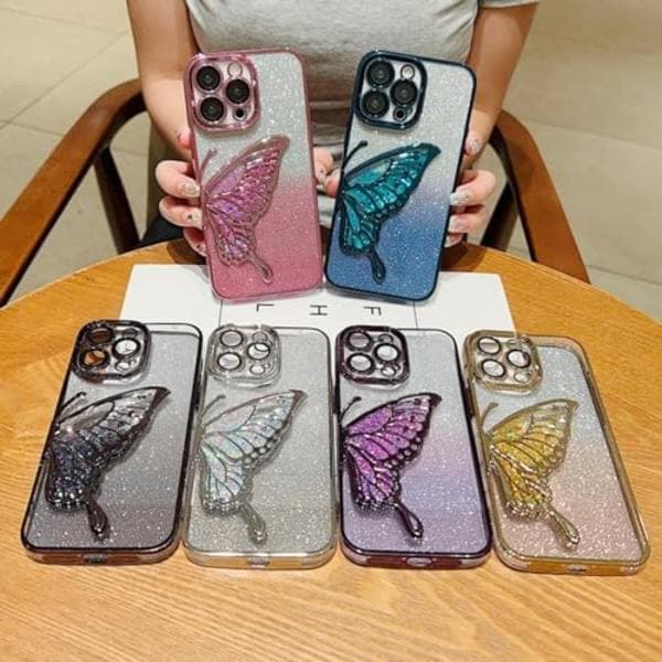Gradient Glitter Sommerfugl Flydende Sand Klar Telefoncover Kompatibelt med iPhone 15 Pro Max
