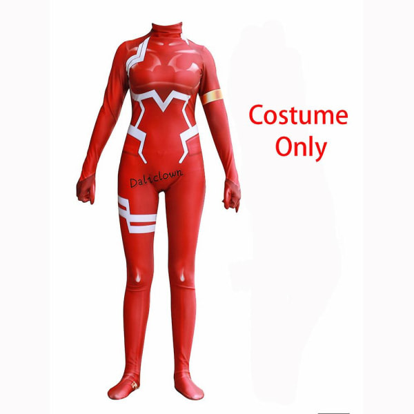 Anime Darling In The Franxx 02 Zero Two Cosplay kostym for kvinner Halloween kostym peruk 3d-utskrift Bodysuit Zentai Suit V Women XL Jumpsuit Only