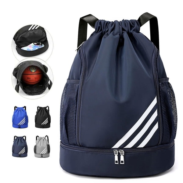 Vattentät ryggsäck med dragsko Sportgymnastikväska med skofack, vattentät ryggväska med dragsnöre för män kvinnor Mörkblå