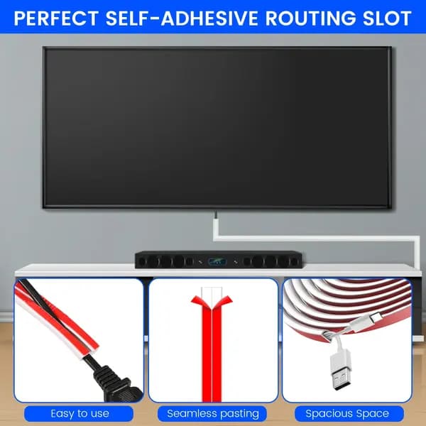 Self-adhesive cable organizer, flexible, paintable cable hider for TV and speaker cables, white, 6 meters