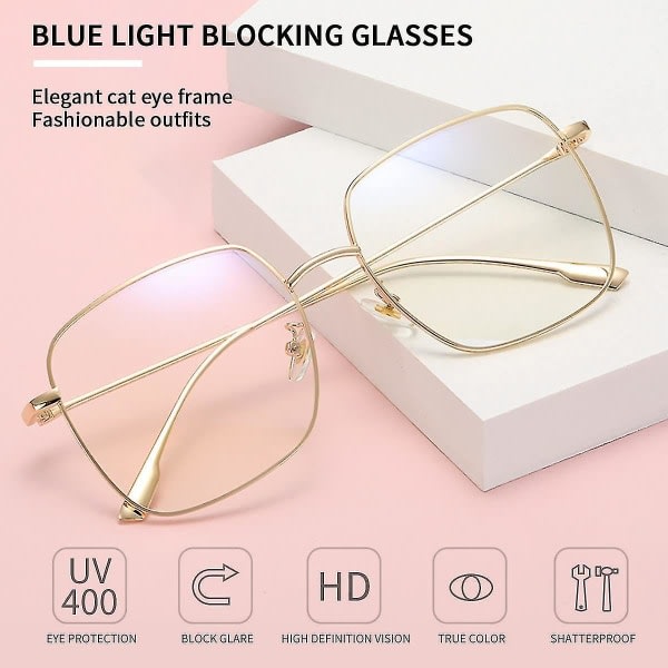 Blått lysblockerande glasögon dam Antireflex Uv-filter Datorspelsglasögon Retro Matal fyrkantig glasögonbåge