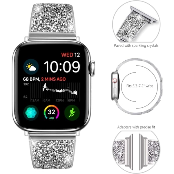 Paris Kompatibel med Apple Watch Armbånd 38mm 40mm 41mm, Dame Krystal Diamant Udskiftningsarmbånd til iWatch Serien