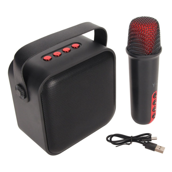 Mini Karaoke Machine Set Bärbar Bluetooth högtalare med 1 trådlös mikrofon för Home Party KTV Svart