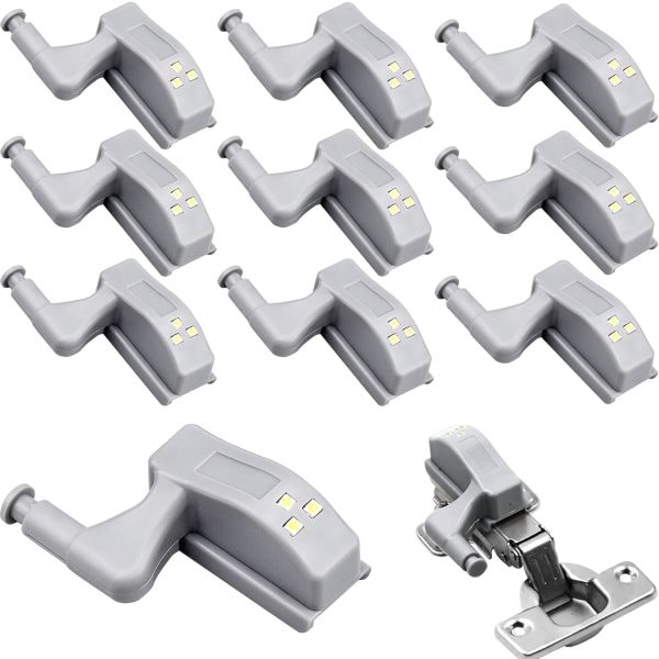 10 st gångjärnslampor Universal skåpslampa Varmvit färg 12V 23A Batteri för kök Hem Möbler Skåp Dörr