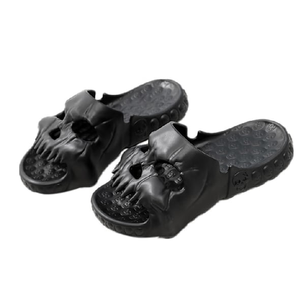 Herre Skull Slippers EVA Tyk Sål Skridsikre Bløde Skull Slippers til Sommer Udendørs Sort 42/43