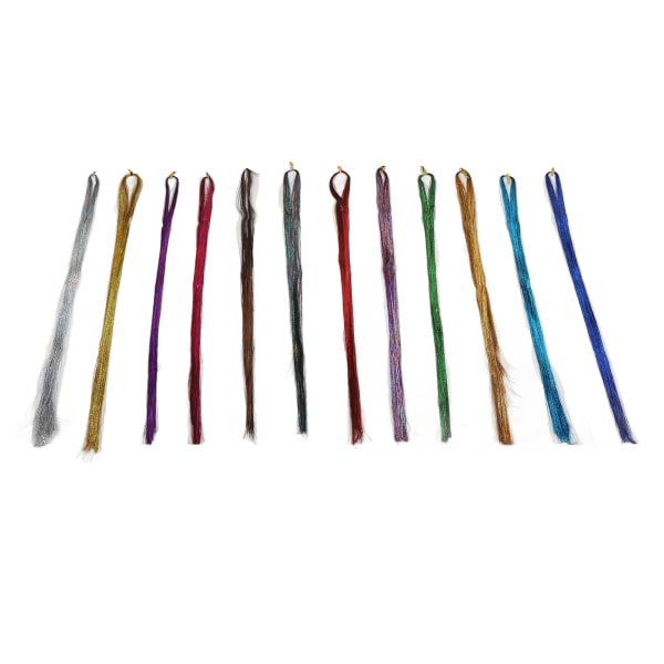 Hair Tinsel Kit Girls Extensions with Tool 12 farger Glitrende skinnende med Highlights Glitter