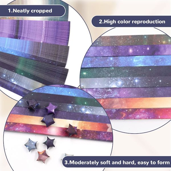 540 ark origami stjärnpapperremsor DIY Gradient Starry 8 olika stilar Dekorationsvikpapper för konst hantverksmaterial, skolsundervisning (C)