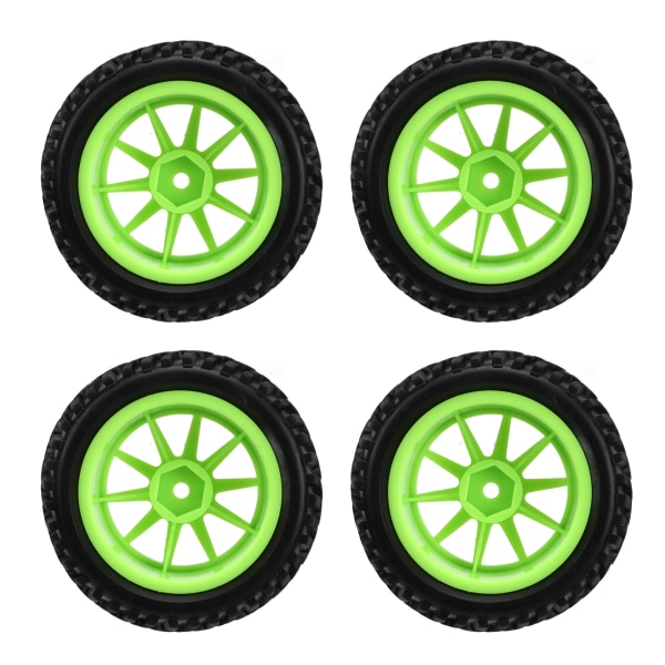 4st RC bilhjul 10 ekrar gummi och plast RC däck Ersättning för 1/16 RC modeller Upgrade Green