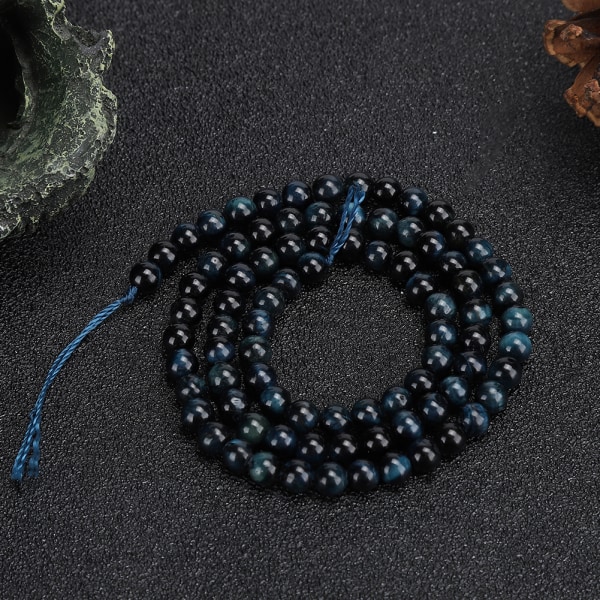 Naturstein blå svart tigerøye runde perler DIY smykker armbånd lage tilbehør4 mm 92 stk perler