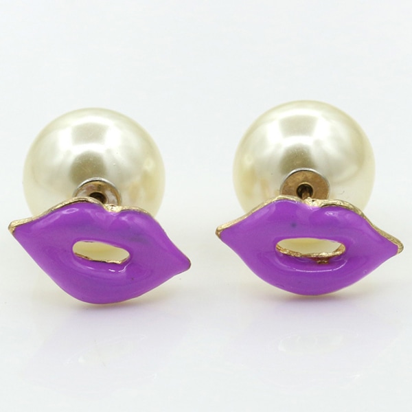 1 par nye kvinner mote øredobber perle leppe øredobber smykker gave (lilla)