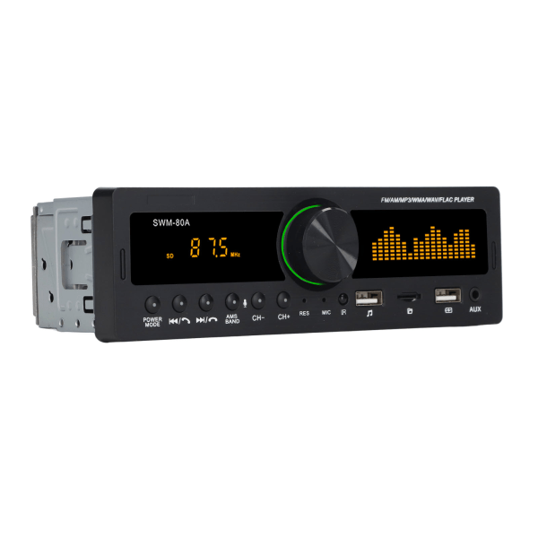 Bilstereo MP3-spiller 12V Bluetooth 5.0 AUX-inngang FM AM-radio Slå av Minnefunksjon Bilstereo med fargerike lys 80A