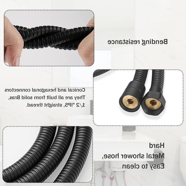 Dusjslange 2M Rustfritt Stål Fleksibel Kink-resistent Håndholdt Dusjhode Erstatningsslange for Bad, Svart