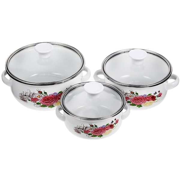 3 Stackable Enamel Soup Pots Restaurant Kitchen Compatible