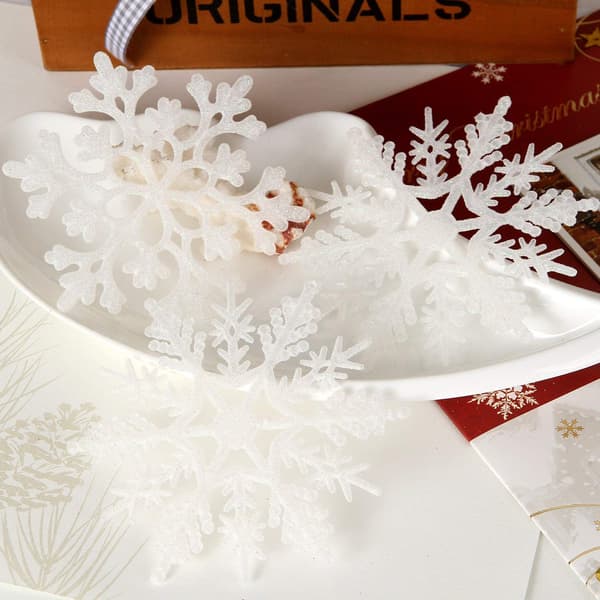 Plast julgransprydnad snöflinga, 4 tum, set med 36, vit