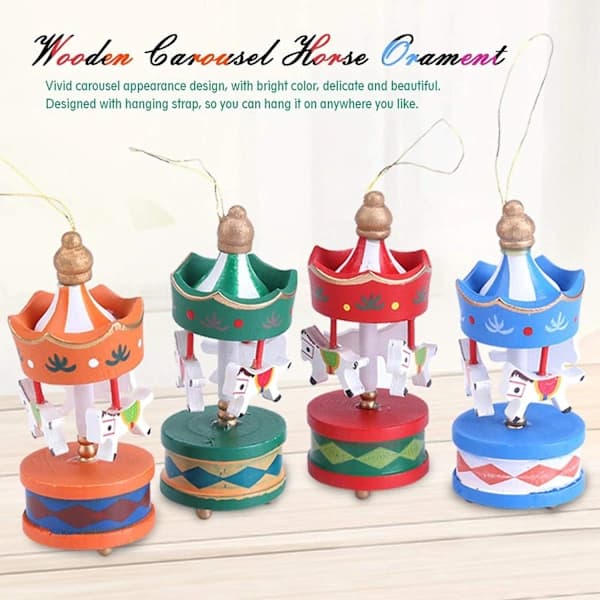 Karusellprydnad, Mini Hängande Ornament Julgranskarusellhästprydnad, Karusell Julrumsdekoration Barnpresent Trä