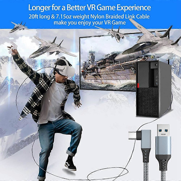 5M Datakabel för Oculus Quest 2 Headset USB 3.0 till Typ C Laddningsdatakabel VR Glasögon Tillbehör.pa