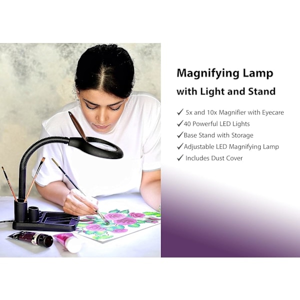 Magnifying Glass with Lamp and Stand, 5X & 10x Magnification as Table