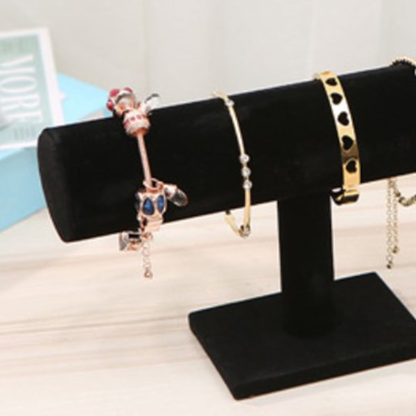 T-formad armbandshållare i flanelllook, delikat modernt klockdisplayställ, smyckesdisplay, svart