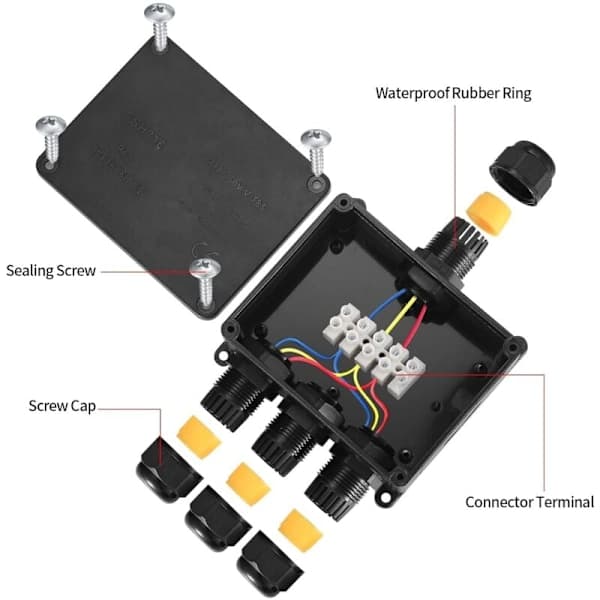 IP68 Waterproof Junction Box, Outdoor Waterproof Junction Box, 4-Way Wire Connector Cable Range Ø9mm-12mm