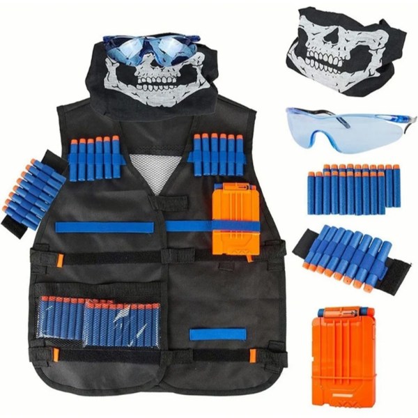 Militärväst kit för barn Shooting Refill Dart och 6 Dart Reload Clips Skyddsglasögon Cover Handarmbandssats Blå