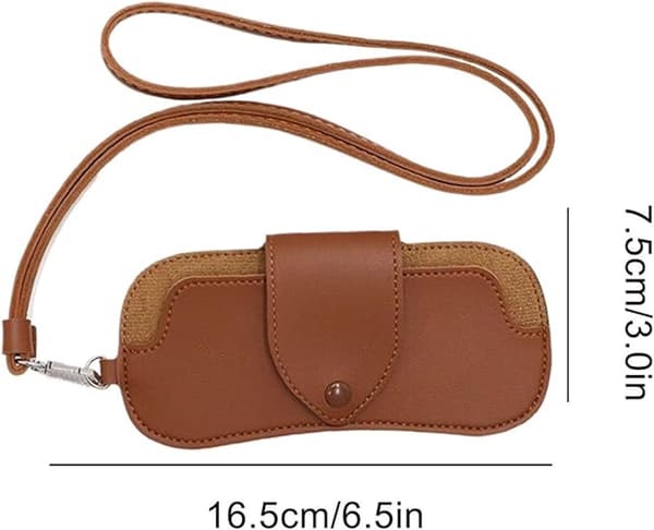 Solglasögonfodral med snöre, PU-material, mjukt sammetsfoder, bärbar unisexdesign för utomhusaktiviteter, brun, 16,5 x 7,5 cm