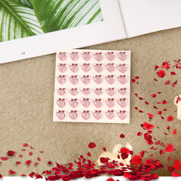 36 stk. 10 mm selvklæbende rhinestones-klistermærker Akryl-hjerte-bling-klistermærker til gør-det-selv-håndværk Dekoration Pink