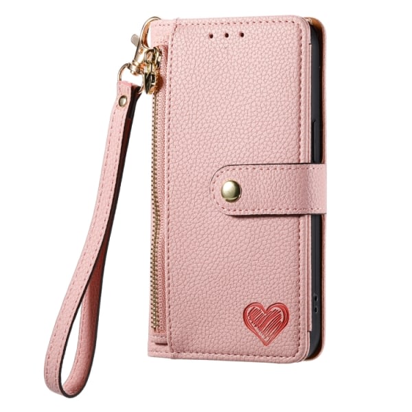 Love Zipper Lanyard Telefonveske Rosa For iPhone 13