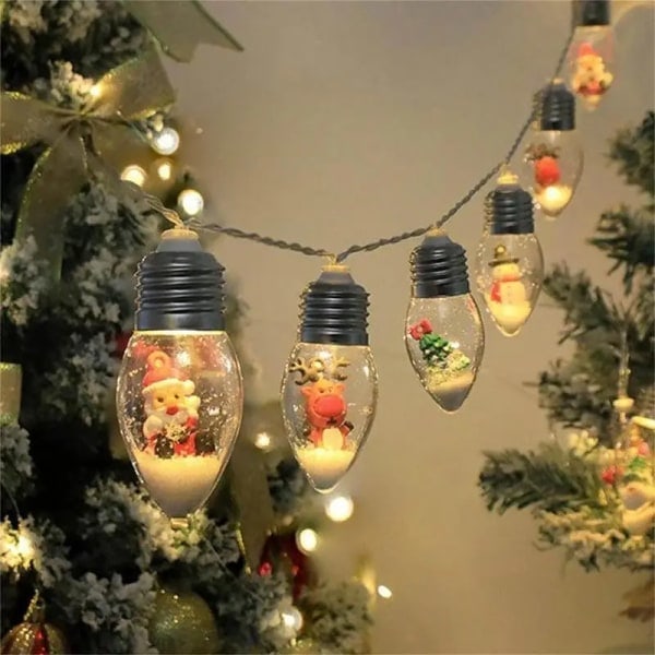 Julebelysning 2 Meter Vandtæt Vintage LED Lysstreng 10 LED-lamper Batteridrevet Nisse Snemand Rensdyr 1 Sæt