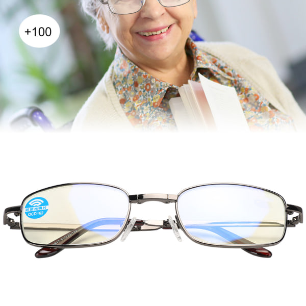 Lesebriller Blått lysblokkerende Anti Fatigue Folding Presbyopiske briller Briller for menn kvinner (+ 100 svart innfatning)