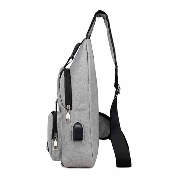Axelväska Herr Crossbody Väska Powerbank Uttag – Grå—pa