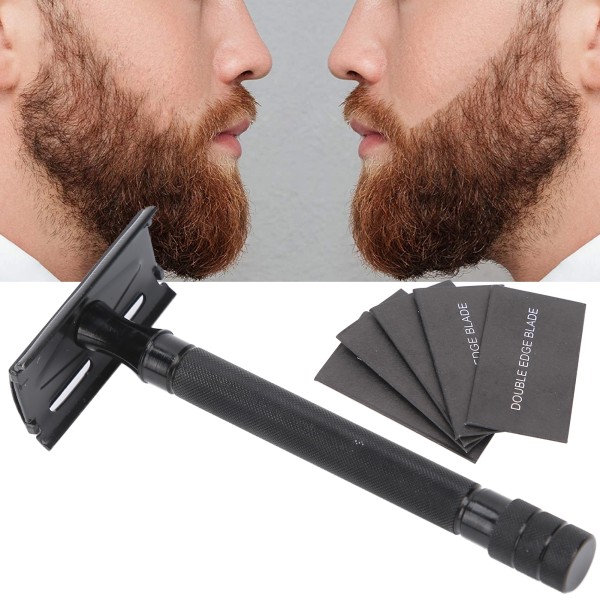 Barberhøvel Dobbeltkantet skjegg Kroppshårstrimming Bærbar barberhøvel med langt håndtak med 5 blader