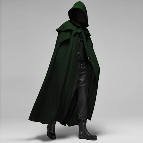 Keskiaikainen vintage hupullinen löysä musta viitta Tuulenpitävä Trenssi Tyylikäs Talvi Pitkä Viitta Poncho Goottilainen Herrasmunkki Cosplay vihreä green M